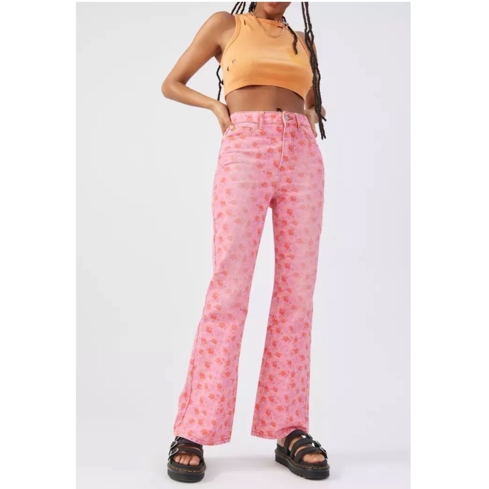 NWT BDG Pink Floral High Rise Flare Jeans Sz 25
